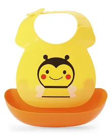 Babyhug Plastic Bib with Detachable Crumb Catcher Bee - Yellow