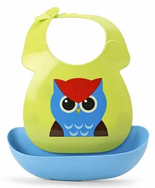Babyhug Plastic Bib with Detachable Crumb Catcher Owl - Green