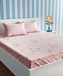 Urban Dream Cotton Bedsheet And Pillow Cover Unicorn Print - Pink