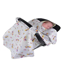 Wonder Wee Indian Muslin Cover For Carry Cot & Car Seat Unicorn Print - White 