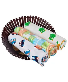 Wonder Wee Cotton Baby Swaddle Blanket Car Lines & Monster Print Pack of 3 - Multicolor