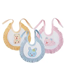 My NewBorn Bibs Animal Embroidered Design Pack of 3 - Blue Pink Yellow