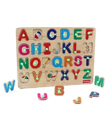 Babyhug Wooden Capital Alphabet Knob and Peg Puzzle Multicolour - 26 Pieces