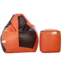Sattva Classic Bean Bag Cover & Round Footstool Combo Set Without Beans XL - Orange Brown