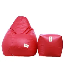 Sattva Classic Bean Bag Cover & Round Footstool Combo Set Without Beans XL - Coral