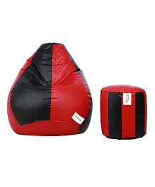 Sattva Combo Bean Bag Cover & Round Footstool Cover Without Beans XXL - Black Red