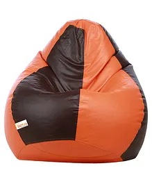 Sattva Combo Bean Bag Cover & Round Footstool Cover Without Beans XXL - Brown & Orange