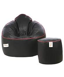 Sattva Bean Bag & Foot Stool Without Beans Combo Set -Black With Pink Piping