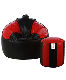 Sattva Bean Bag & Foot Stool Without Beans Combo Set - Black Red