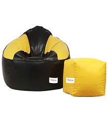 Sattva Combo Bean Bag Cover & Round Footstool Cover Without Beans - Yellow Black