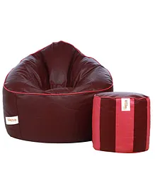 Sattva Muddha Bean Bag Cover And Round Footstool Without Beans - Maroon Pink