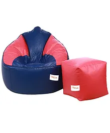 Sattva Muddha Combo of Bean Bag Cover And Round Footstool Without Beans - Pink Blue