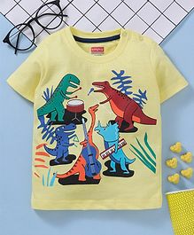 Babyhug Cotton Knit Half Sleeves Dino Printed T-Shirt - Yellow