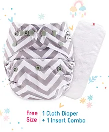 Babyhug Free Size Reusable Chevron Cloth Diaper With Insert - Grey White
