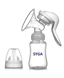 Syga Manual Breast Pump With Lid  & Slim Bottle White - 150 ml