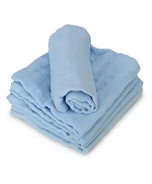 Kassy Pop 6 Layer Muslin Reusable Baby Wash Cloths Blue - Pack of 5