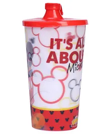 Mickey Mouse 3D Big Plastic Cup With Lid Red (Color & Print May Vary)