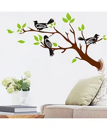 Syga Birds On Branches Wall Sticker - Green Brown