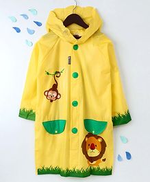 Full Sleeves Hooded Raincoat Animal Print - Yellow
