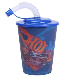 Hot Wheels 3D Plastic Cup With Straw & Lid Blue - 400 ml
