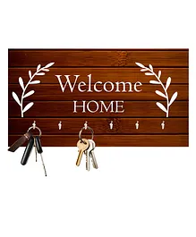 Studio Shubham Wooden Key Holder Welcome Home Print - Brown