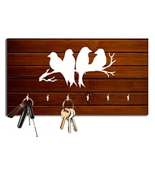 Studio Shubham Wooden Key Holder Bird Print - Brown