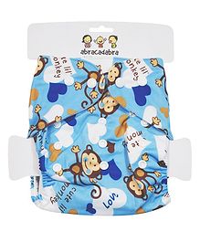 Abracadabra Reusable Diaper With Liner Monkey Print - Blue