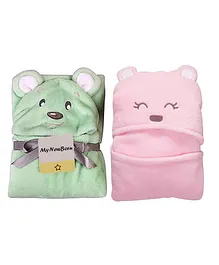 My Newborn Hooded Baby Wrapper Green Pink - Pack of 2 