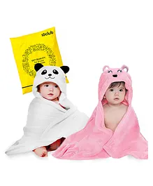 My Newborn Hooded Baby Wrapper White Pink - Pack of 2