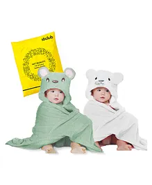 My Newborn Hooded 2 In 1 Blanket Cum Wrapper Bunny & Bear Design Pack of 2 - Green White