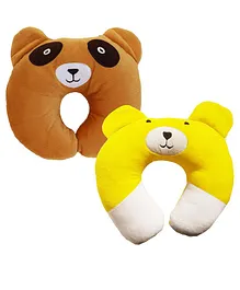My Newborn Premium Quality Supersoft Neck Support Bear Design Pack of 2 - Brown Yellow