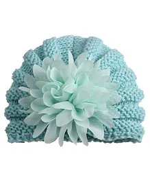 Babymoon Baby Knitted Cap Floral Applique - Blue