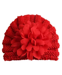 Babymoon Baby Knitted Cap Floral Applique - Red