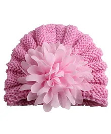 Babymoon Baby Knitted Cap Floral Applique - Pink