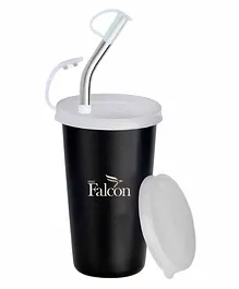 Falcon No Spill Trainer Steel Glass With Straw & Lid Matte Black - 300 ml