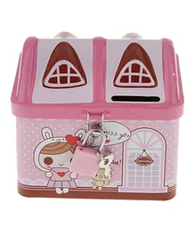 Syga House Shape Coin Box With Lock & Key - Pink
