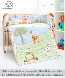 Babyhug Premium Cotton Crib Bedding Set Jungle Theme Small Pack of 6 - Multicolor (Cot not Included)