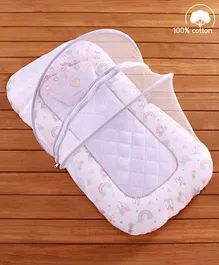 Babyhug Premium Cotton Gadda Set With Mosquito Net Princess Theme - Multicolor