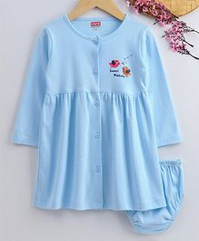Babyhug Full Sleeves Cotton Frock With Bloomer - Blue