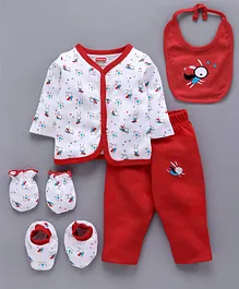 Babyhug Clothing Gift Set Bunny Print Red- 5 Pieces