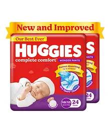Huggies 5 in 1 Comfort Complete Comfort Dry Pants Newborn/Extra Small (NB/XS) Size Baby Diaper Pants Combo Pack of 2 - 48 Pieces