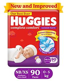 Huggies Complete Comfort Wonder Pants, India's Fastest Absorbing Diaper | New Born Size, 90 Diapers