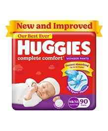 Huggies Wonder Pants Newborn - Extra Small (NB-XS) Size Baby Diaper Pants India's Fastest Absorbing Diaper - 90 Pieces