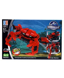 Skyloft Toy 3 in 1 Convertible Crab Pull Back Car Transformer Building Blocks Red - 205 Pieces
