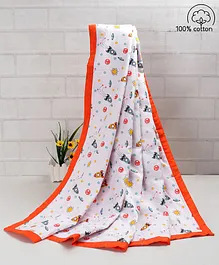 Babyhug Premium Cotton 2 Layered Baby Muslin Blanket Space Print - Orange