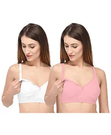 Fabme Solid Full Cup Pack Of 2 Nursing Bra - Pink & White