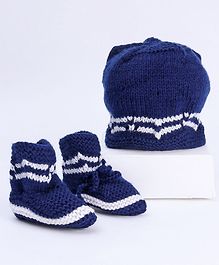 Babyhug Cap & Booties Set Geometric Design - Navy Blue