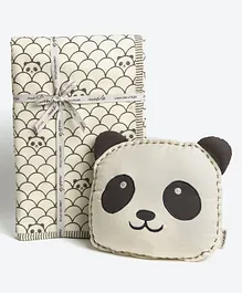 Masilo Peekaboo Panda Tuck Me In Blanket & Cushion - Cream White Black