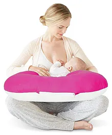 Get It 100% Cotton Breast feeding Recron Pillow Removable Cover with Zip Buckle Adjust Nursing - Dark Pink & Beige