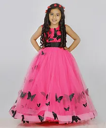 Indian Tutu Sleeveless Butterfly Adorned Gown - Dark Pink